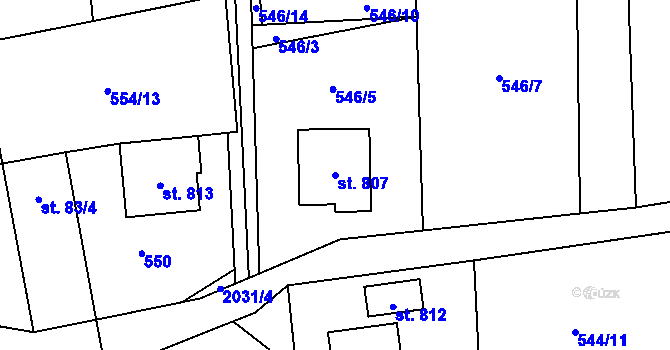 Parcela st. 807 v KÚ Metylovice, Katastrální mapa