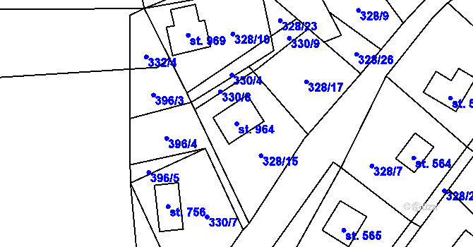 Parcela st. 964 v KÚ Metylovice, Katastrální mapa