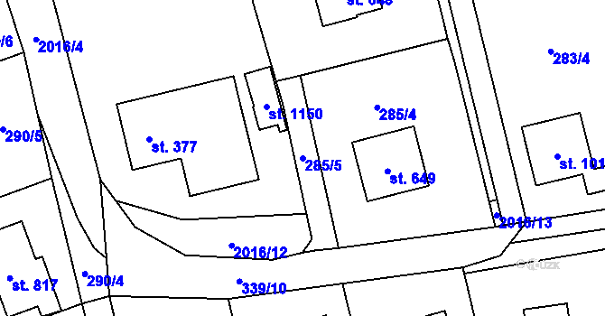Parcela st. 285/5 v KÚ Metylovice, Katastrální mapa