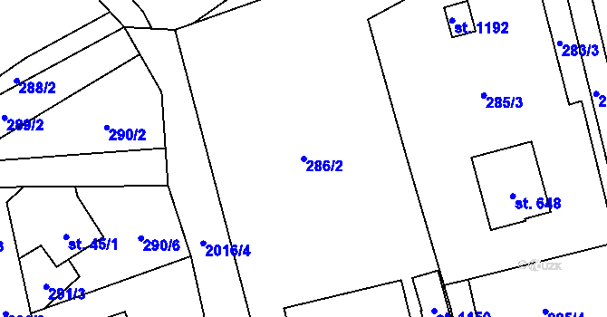 Parcela st. 286/2 v KÚ Metylovice, Katastrální mapa