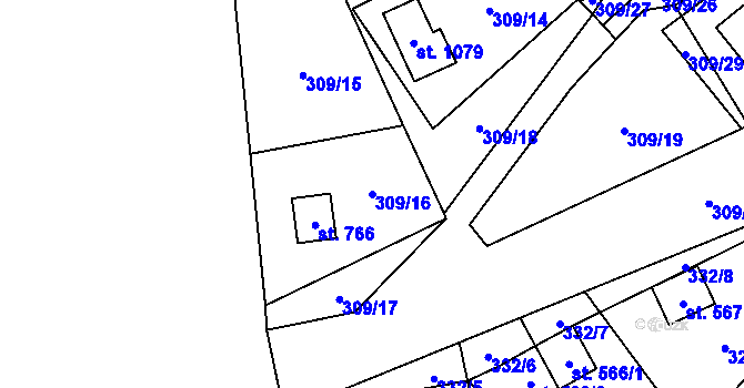 Parcela st. 309/16 v KÚ Metylovice, Katastrální mapa