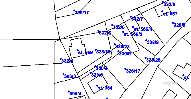 Parcela st. 328/10 v KÚ Metylovice, Katastrální mapa