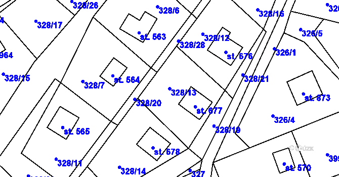 Parcela st. 328/13 v KÚ Metylovice, Katastrální mapa