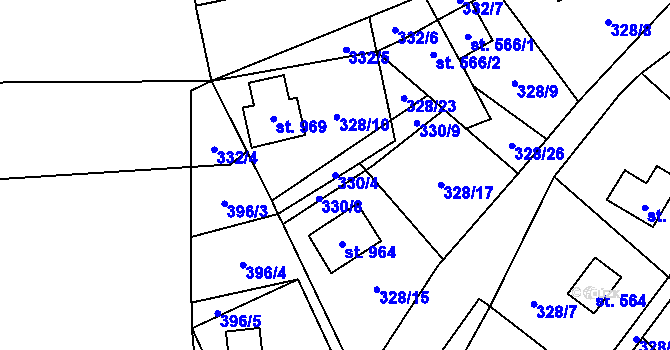 Parcela st. 330/4 v KÚ Metylovice, Katastrální mapa