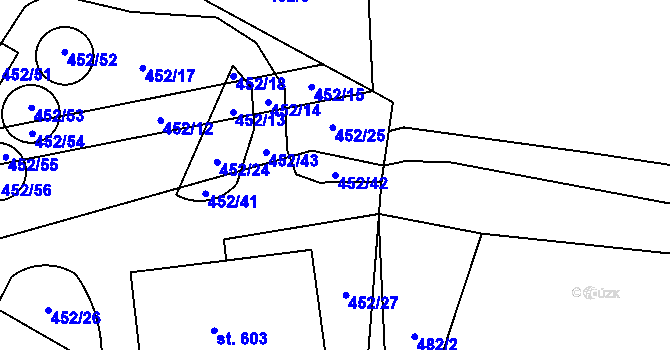 Parcela st. 452/42 v KÚ Metylovice, Katastrální mapa