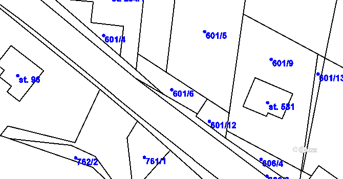 Parcela st. 601/6 v KÚ Metylovice, Katastrální mapa