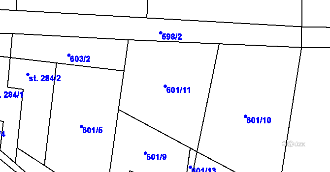 Parcela st. 601/11 v KÚ Metylovice, Katastrální mapa