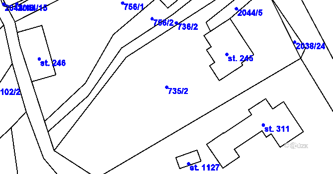 Parcela st. 735/2 v KÚ Metylovice, Katastrální mapa