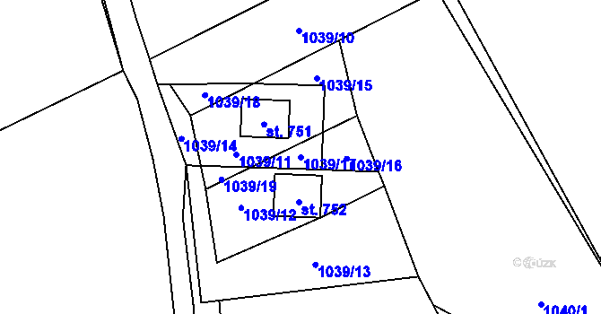 Parcela st. 1039/17 v KÚ Metylovice, Katastrální mapa