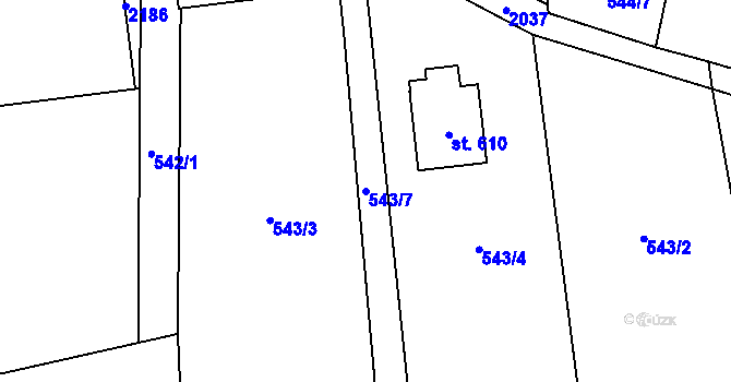 Parcela st. 543/7 v KÚ Metylovice, Katastrální mapa