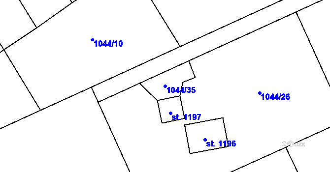 Parcela st. 1044/35 v KÚ Metylovice, Katastrální mapa