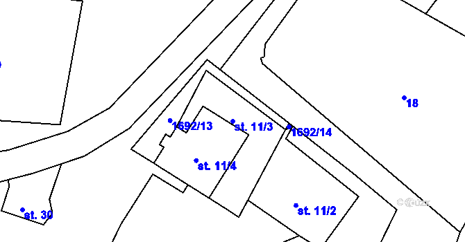 Parcela st. 11/3 v KÚ Mezholezy u Horšovského Týna, Katastrální mapa