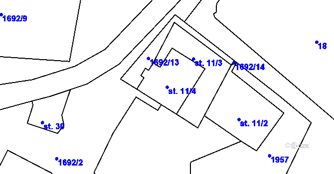 Parcela st. 11/4 v KÚ Mezholezy u Horšovského Týna, Katastrální mapa