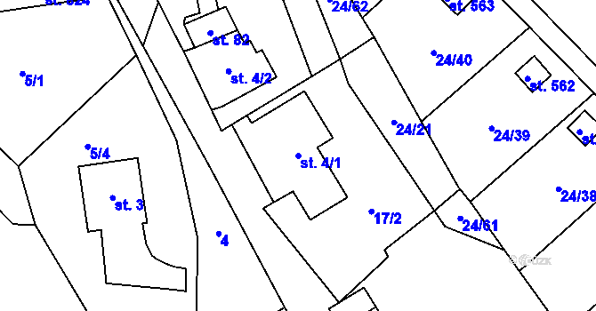 Parcela st. 4/1 v KÚ Meziboří u Litvínova, Katastrální mapa
