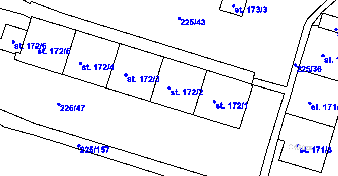 Parcela st. 172/2 v KÚ Meziboří u Litvínova, Katastrální mapa