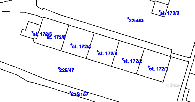 Parcela st. 172/3 v KÚ Meziboří u Litvínova, Katastrální mapa