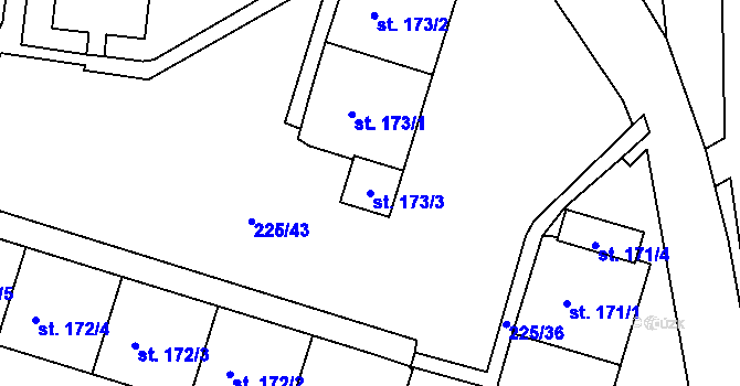 Parcela st. 173/3 v KÚ Meziboří u Litvínova, Katastrální mapa