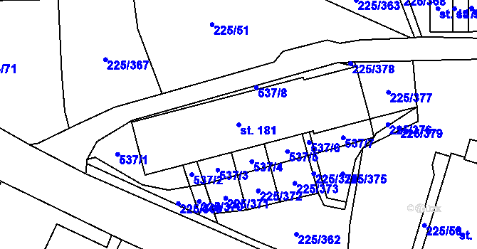 Parcela st. 181 v KÚ Meziboří u Litvínova, Katastrální mapa