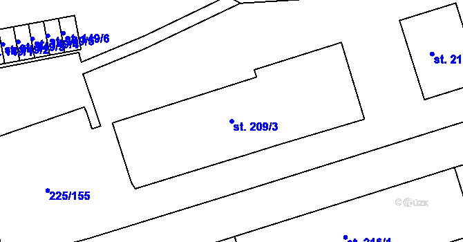Parcela st. 209/3 v KÚ Meziboří u Litvínova, Katastrální mapa