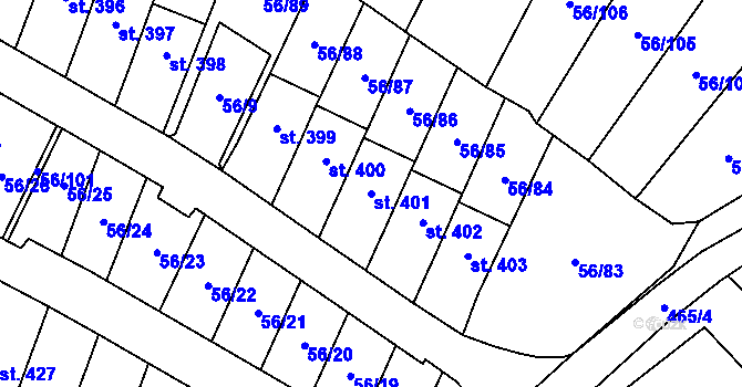 Parcela st. 401 v KÚ Meziboří u Litvínova, Katastrální mapa