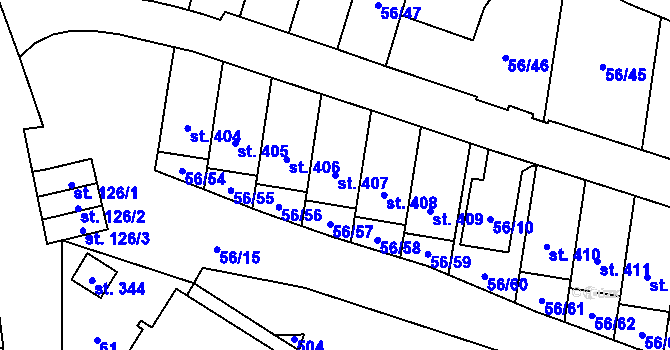 Parcela st. 407 v KÚ Meziboří u Litvínova, Katastrální mapa