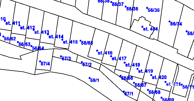 Parcela st. 416 v KÚ Meziboří u Litvínova, Katastrální mapa