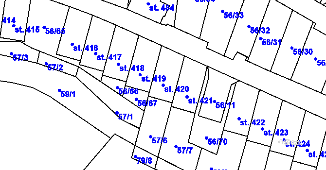 Parcela st. 420 v KÚ Meziboří u Litvínova, Katastrální mapa