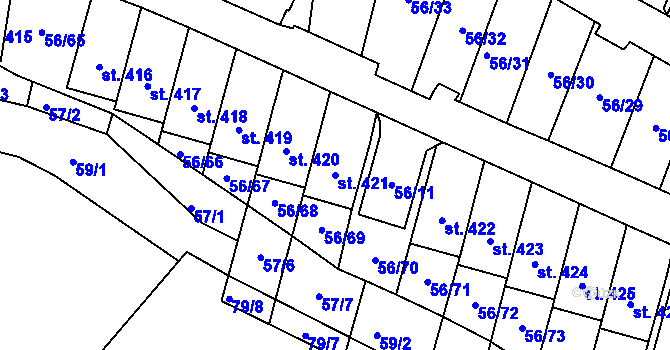 Parcela st. 421 v KÚ Meziboří u Litvínova, Katastrální mapa