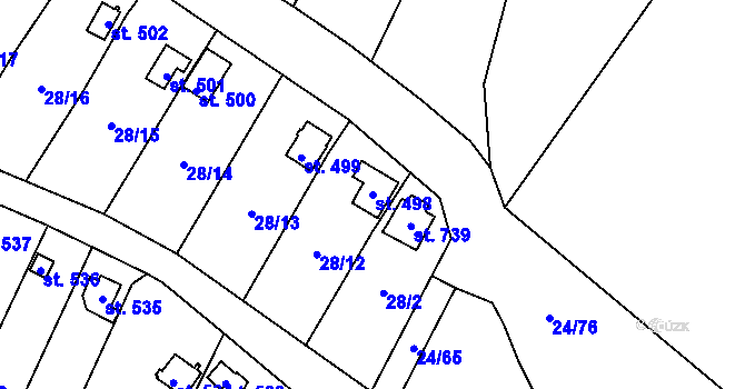 Parcela st. 498 v KÚ Meziboří u Litvínova, Katastrální mapa