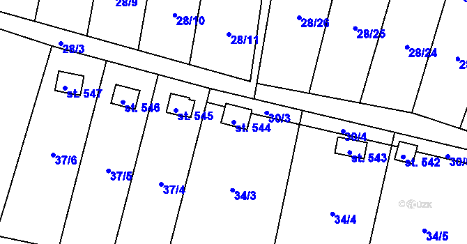 Parcela st. 544 v KÚ Meziboří u Litvínova, Katastrální mapa