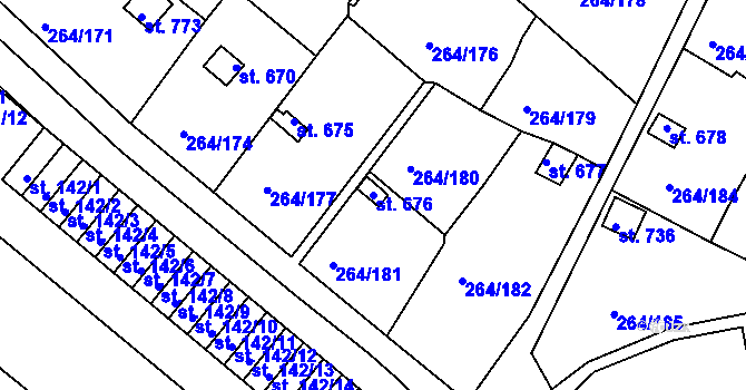 Parcela st. 676 v KÚ Meziboří u Litvínova, Katastrální mapa