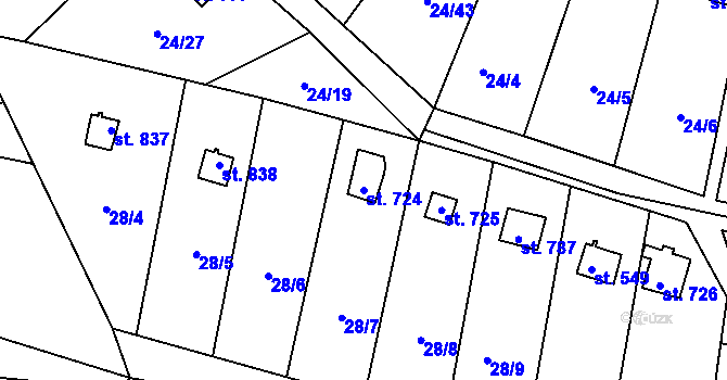 Parcela st. 724 v KÚ Meziboří u Litvínova, Katastrální mapa