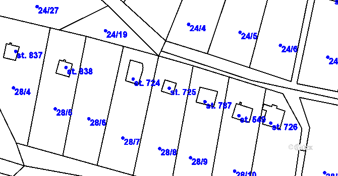 Parcela st. 725 v KÚ Meziboří u Litvínova, Katastrální mapa