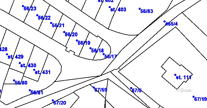 Parcela st. 56/17 v KÚ Meziboří u Litvínova, Katastrální mapa