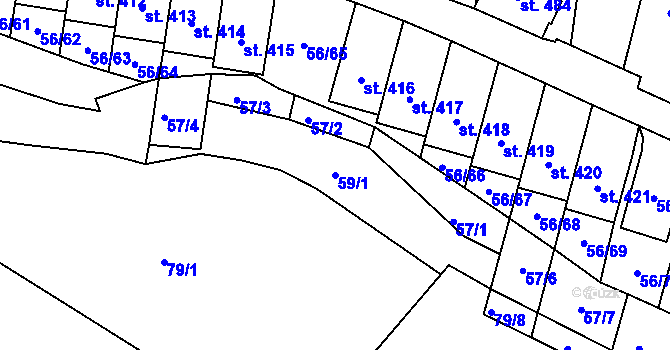 Parcela st. 59/1 v KÚ Meziboří u Litvínova, Katastrální mapa