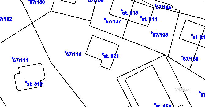 Parcela st. 821 v KÚ Meziboří u Litvínova, Katastrální mapa
