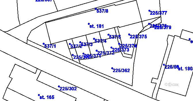 Parcela st. 225/372 v KÚ Meziboří u Litvínova, Katastrální mapa