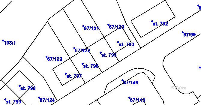 Parcela st. 795 v KÚ Meziboří u Litvínova, Katastrální mapa