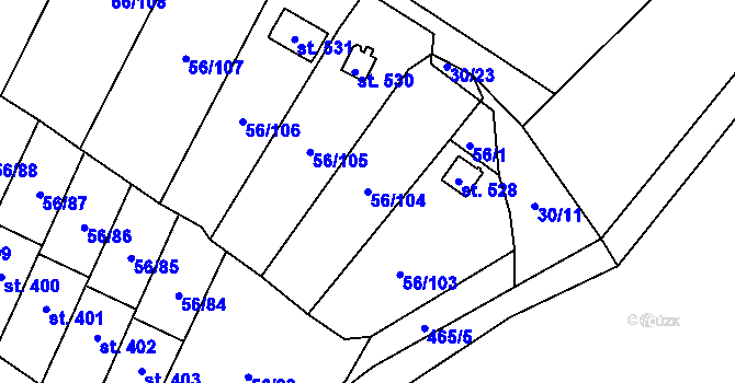 Parcela st. 56/104 v KÚ Meziboří u Litvínova, Katastrální mapa