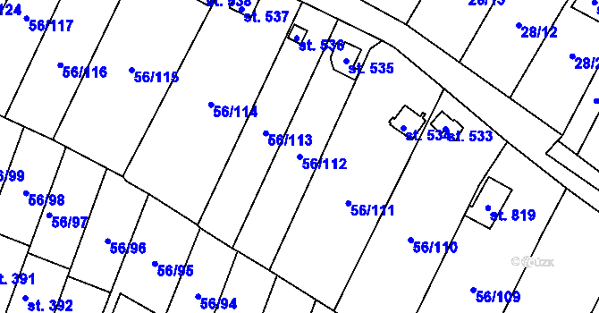 Parcela st. 56/112 v KÚ Meziboří u Litvínova, Katastrální mapa