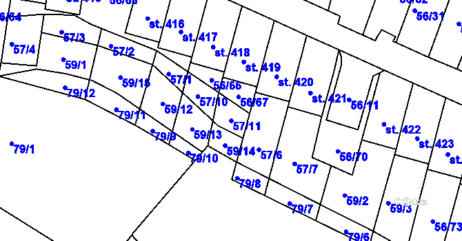 Parcela st. 57/11 v KÚ Meziboří u Litvínova, Katastrální mapa