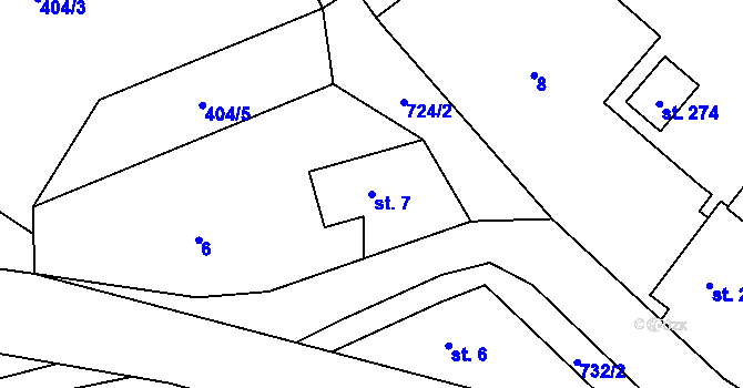 Parcela st. 7 v KÚ Mezilečí, Katastrální mapa