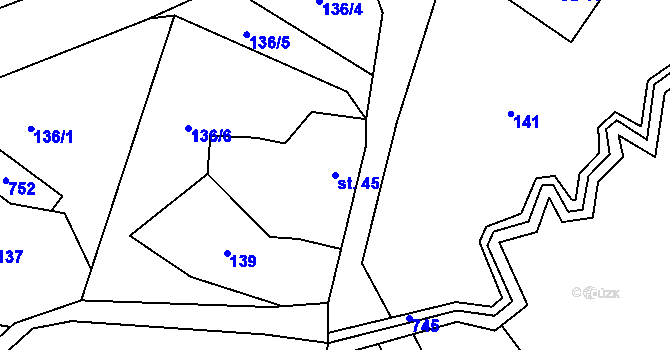 Parcela st. 45 v KÚ Mezilečí, Katastrální mapa