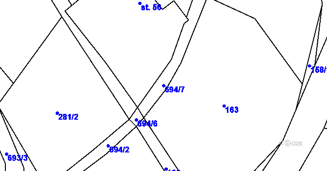 Parcela st. 694/7 v KÚ Mezilečí, Katastrální mapa