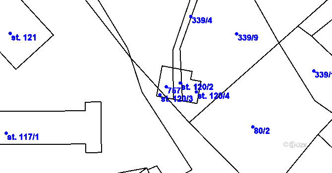 Parcela st. 757 v KÚ Mezilečí, Katastrální mapa