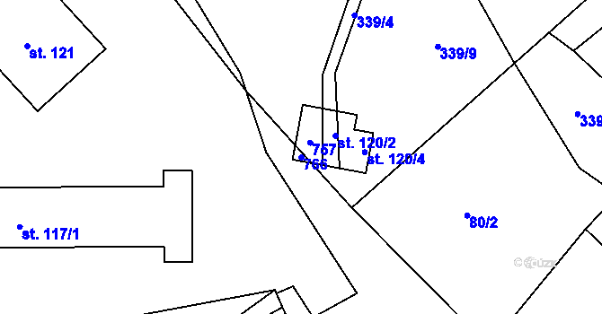 Parcela st. 766 v KÚ Mezilečí, Katastrální mapa