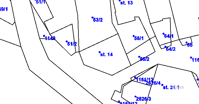 Parcela st. 14 v KÚ Mezilesí, Katastrální mapa