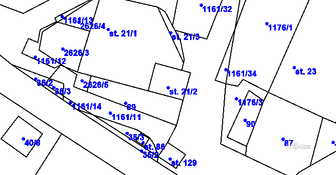 Parcela st. 21/2 v KÚ Mezilesí, Katastrální mapa