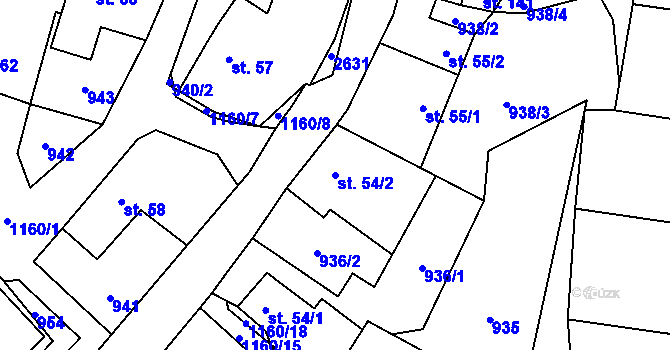 Parcela st. 54/2 v KÚ Mezilesí, Katastrální mapa