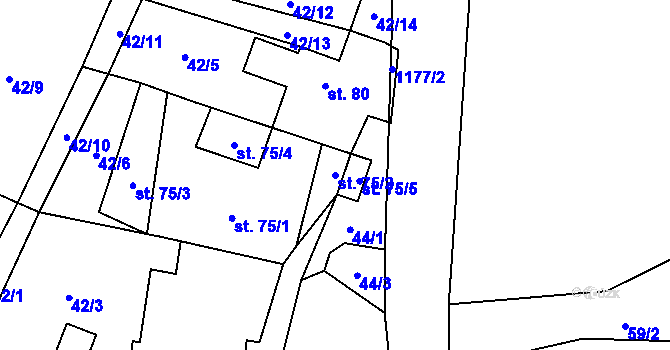 Parcela st. 75/2 v KÚ Mezilesí, Katastrální mapa